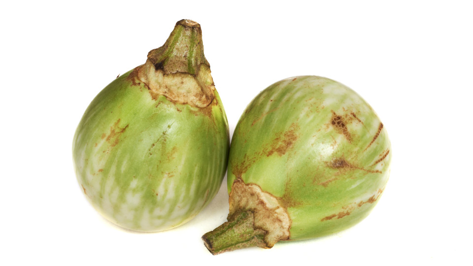 Twee groene Aziatische miniaubergines